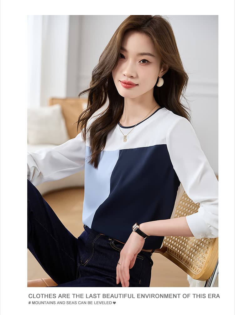 실사 한국 스타일 품격 라운드 넥 인사이드 가져 가라. 기본 셔츠 다용도 패치워크 색상 2026 가을 긴팔 T 맨위 여성 상세 이미지 12