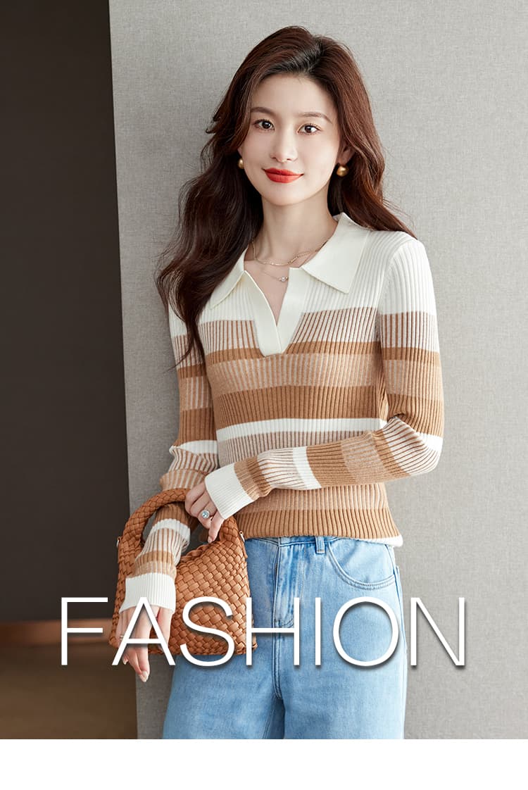 실사 프랑스식 스트라이프 니트 스웨터 여성 26 가을 겨울 새로운 외국 가스 연령 감소 인사이드 잡아라. 의류 긴팔 기본 셔츠 상세 이미지 1