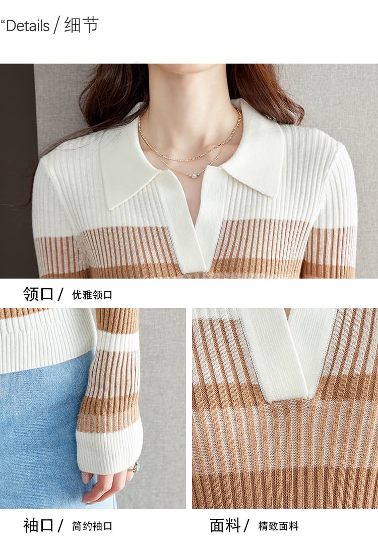 실사 프랑스식 스트라이프 니트 스웨터 여성 26 가을 겨울 새로운 외국 가스 연령 감소 인사이드 잡아라. 의류 긴팔 기본 셔츠 상세 이미지 2