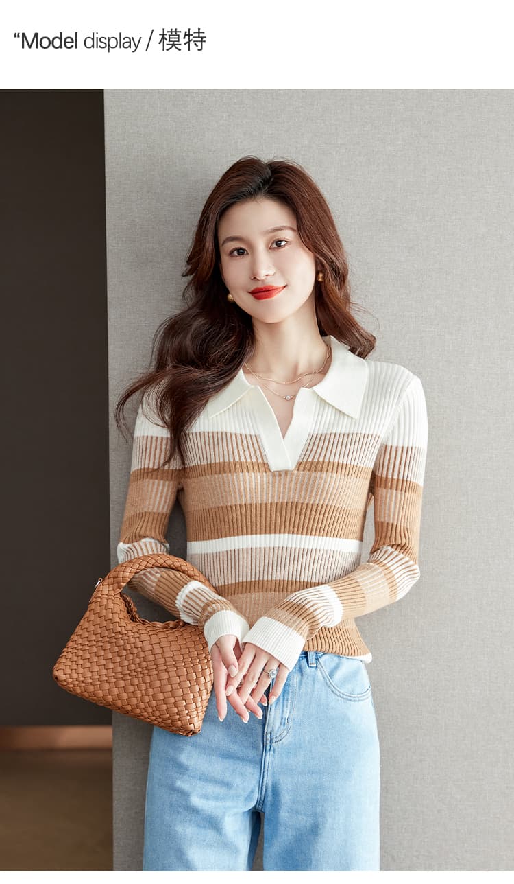 실사 프랑스식 스트라이프 니트 스웨터 여성 26 가을 겨울 새로운 외국 가스 연령 감소 인사이드 잡아라. 의류 긴팔 기본 셔츠 상세 이미지 6
