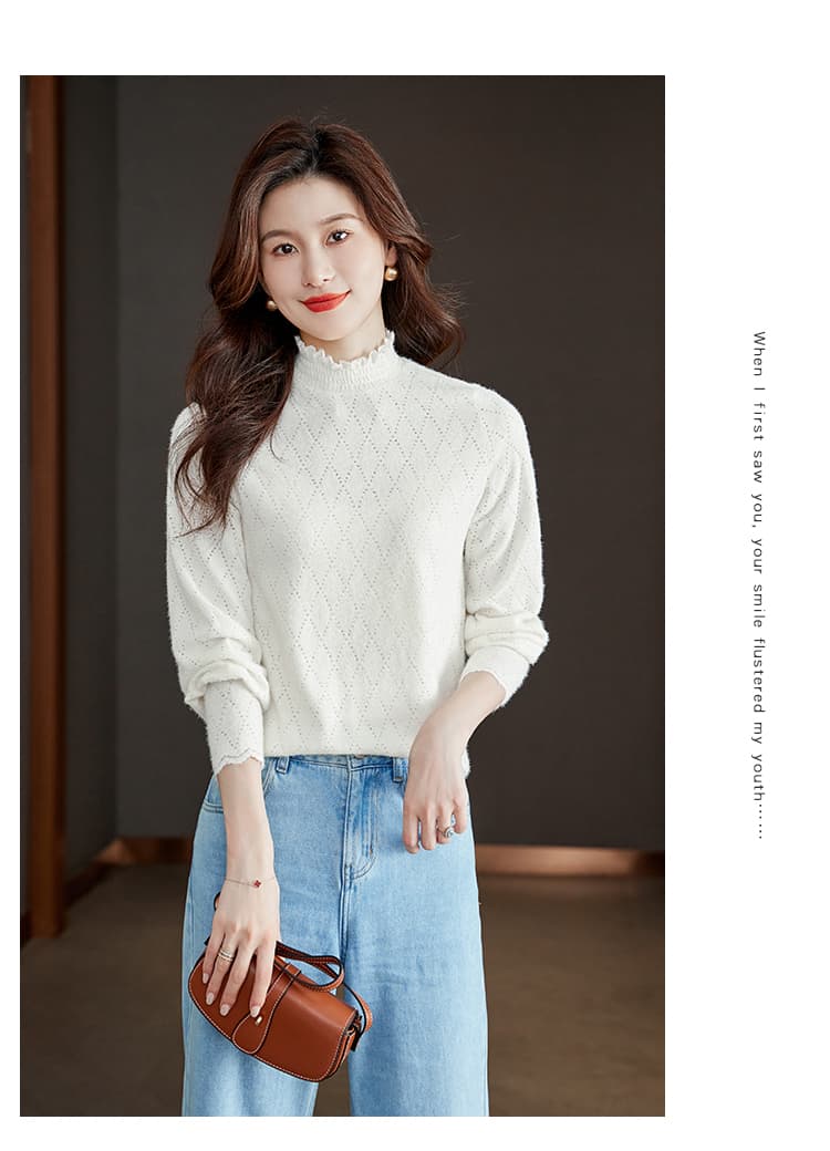실사 단색 반하이넥 따뜻한 찹쌀 레이스 셔츠 2026 가을 긴팔 인사이드 가져 가라. Chic 기본 셔츠 맨위 상세 이미지 8