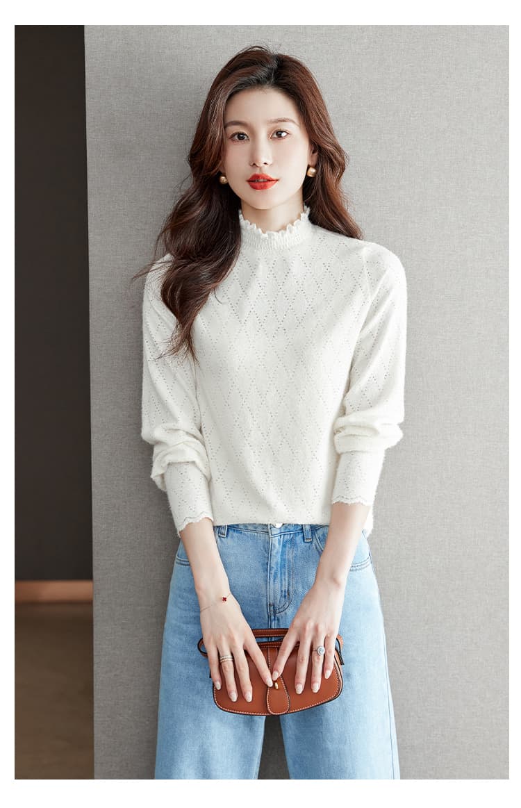 실사 단색 반하이넥 따뜻한 찹쌀 레이스 셔츠 2026 가을 긴팔 인사이드 가져 가라. Chic 기본 셔츠 맨위 상세 이미지 9
