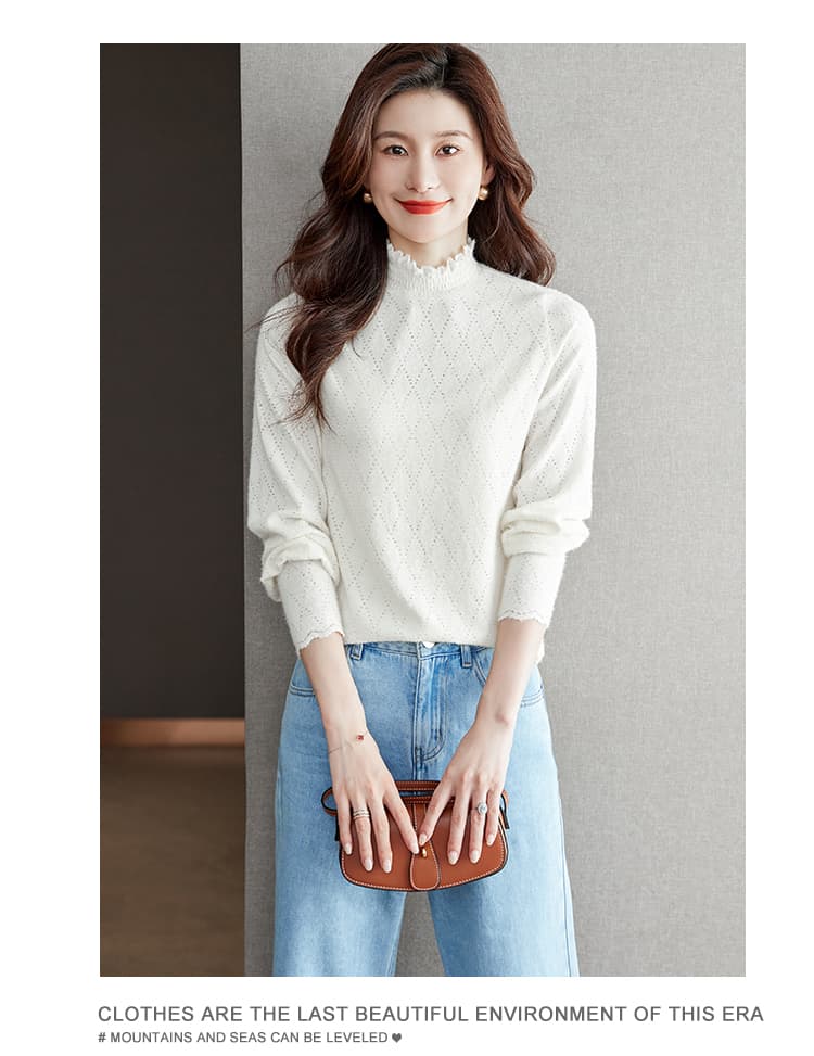 실사 단색 반하이넥 따뜻한 찹쌀 레이스 셔츠 2026 가을 긴팔 인사이드 가져 가라. Chic 기본 셔츠 맨위 상세 이미지 13