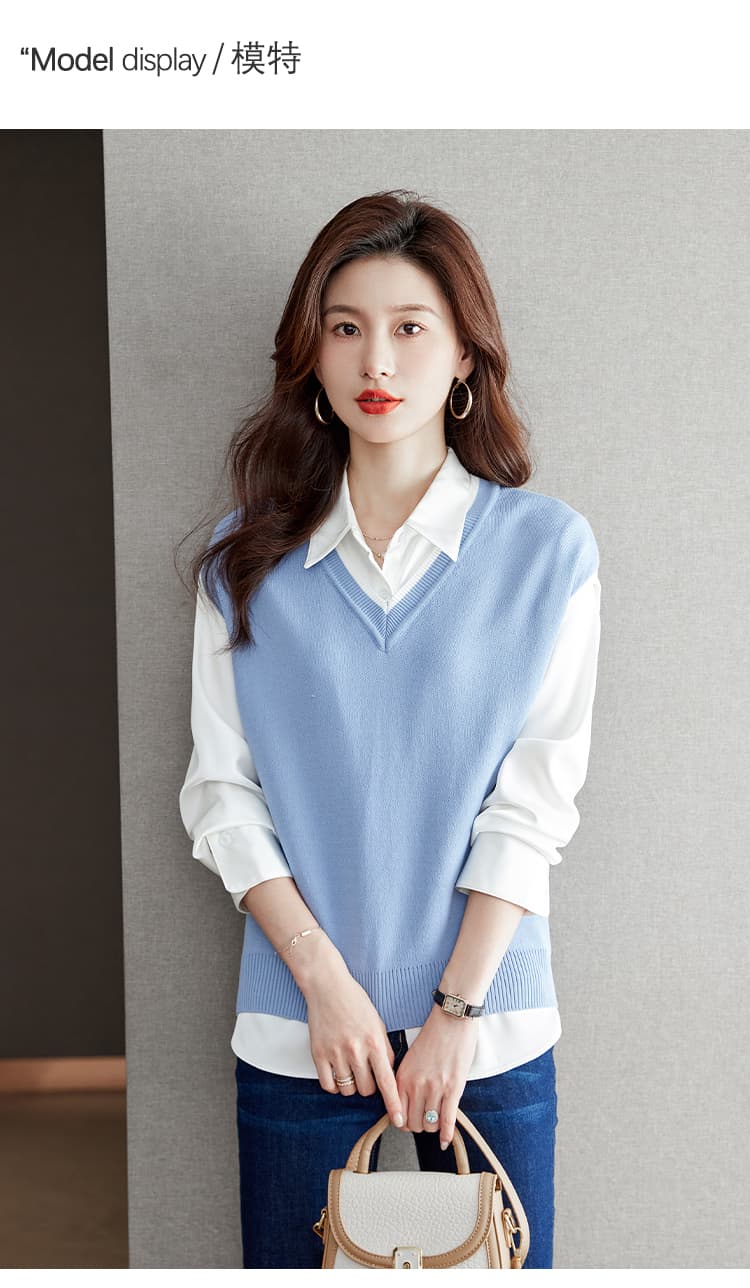 실사 101 페이크 레이어드 니트 기본 셔츠 여성 2026 가을 새로운 패션 다용도 외국 가스 POLO 칼라 작은 셔츠 상세 이미지 6