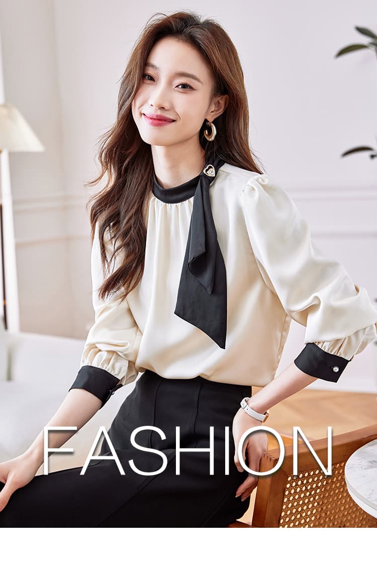 실사 가을 여성 2026 새로운 품격 쉬폰 스탠드 칼라 긴팔 셔츠 고급 프랑스식 셔츠 Chic 상세 이미지 1