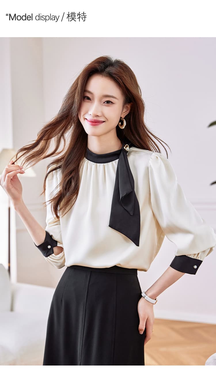실사 가을 여성 2026 새로운 품격 쉬폰 스탠드 칼라 긴팔 셔츠 고급 프랑스식 셔츠 Chic 상세 이미지 6