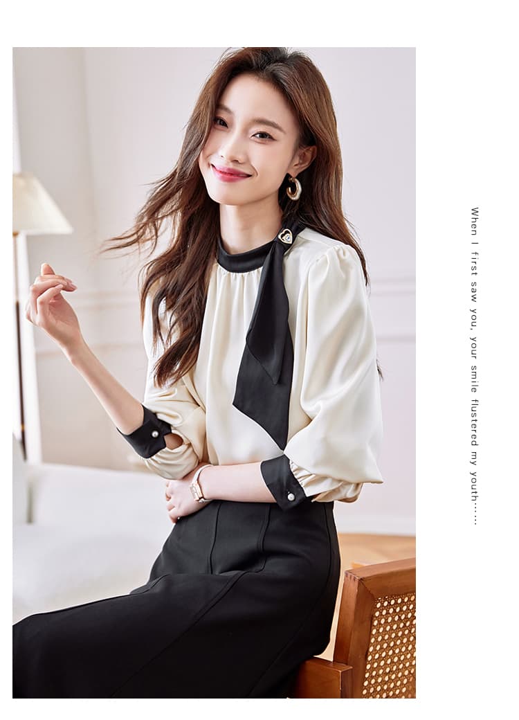 실사 가을 여성 2026 새로운 품격 쉬폰 스탠드 칼라 긴팔 셔츠 고급 프랑스식 셔츠 Chic 상세 이미지 8