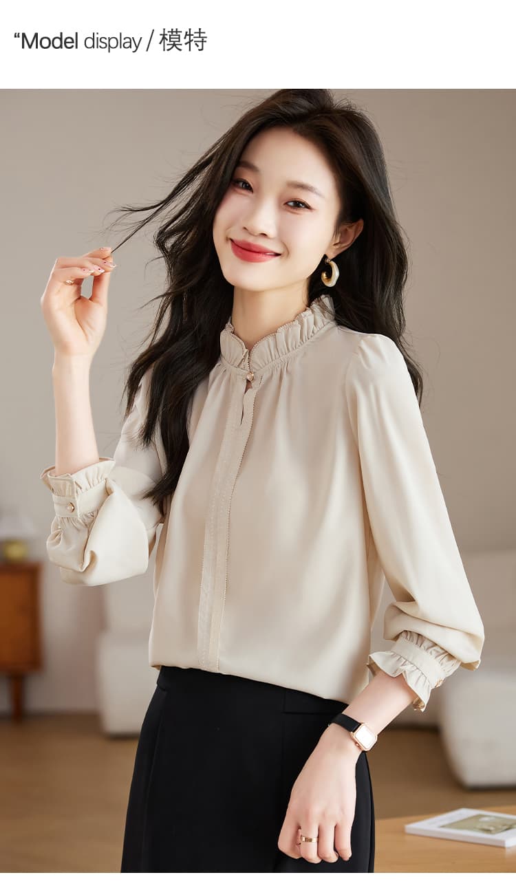 실사 프랑스식 레이스 스탠드 칼라 여성 셔츠 2026 가을 의상 새로운 고급 품격 쉬폰 셔츠 Chic 상세 이미지 6