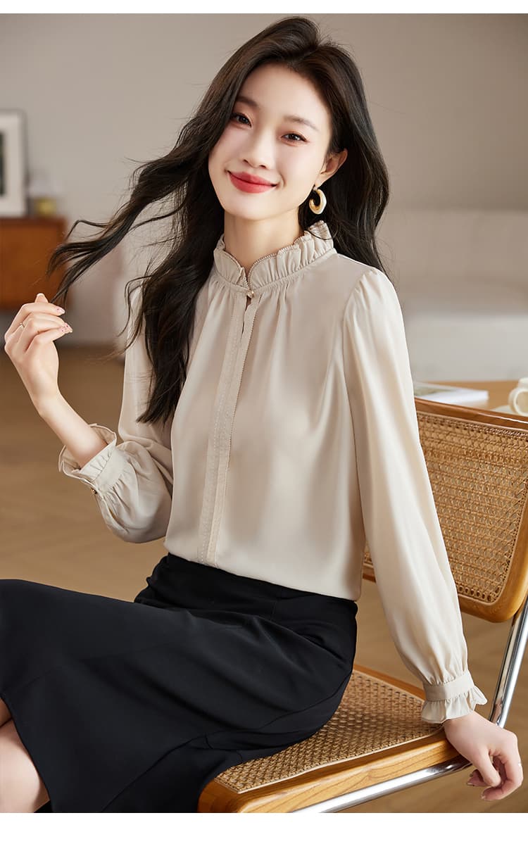 실사 프랑스식 레이스 스탠드 칼라 여성 셔츠 2026 가을 의상 새로운 고급 품격 쉬폰 셔츠 Chic 상세 이미지 12