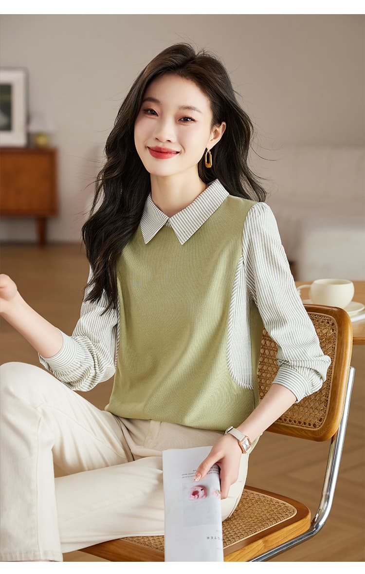실사 봄 여성 셔츠 2026 가을 새로운 작은 셔츠 디자인 센스 외국 가스 페이크 레이어드 맨위 Chic 상세 이미지 10