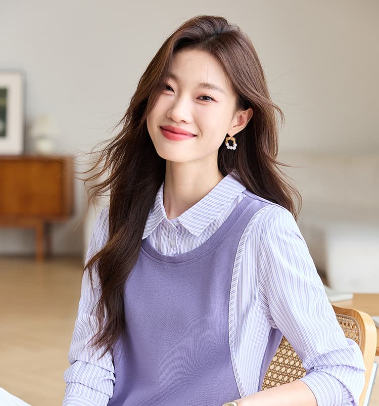 실사 긴팔 페이크 레이어드 여성 셔츠 표지 배 2026 가을 패션 실크 셔츠 품격 작은 셔츠 상세 이미지 1