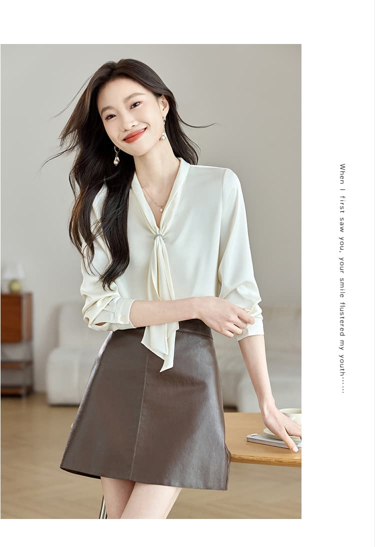 실사 2026 가을 새로운 리본 칼라 몸매 가꾸기 슬림해 보이는 패션 연령 감소 풀오버 긴팔 쉬폰 셔츠 상세 이미지 6
