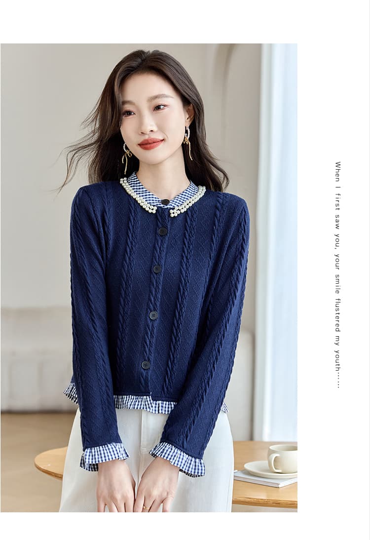 실사 프랑스식 작은 샤넬 스타일 2026 가을 새로운 긴팔 레트로 비즈 박기 패치워크 디자인 페이크 레이어드 맨위 상세 이미지 6