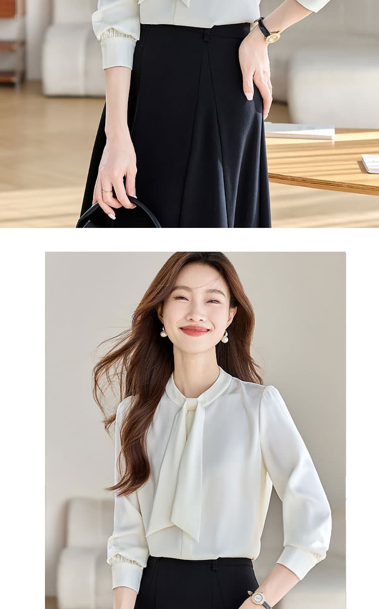 실사 프랑스식 리본 여성 셔츠 2026 가을 의상 새로운 작은 대중 품격 경력 출퇴근 긍정적 인 로드 중 맨위 상세 이미지 8