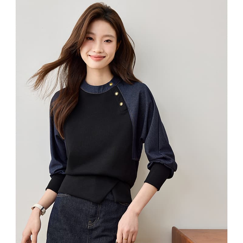 실사 디자인 센스 데님 셔츠 여성 의류 2026 가을 의상 새로운 루즈핏 슬림해 보이는 유럽 상품 레트로 Chic