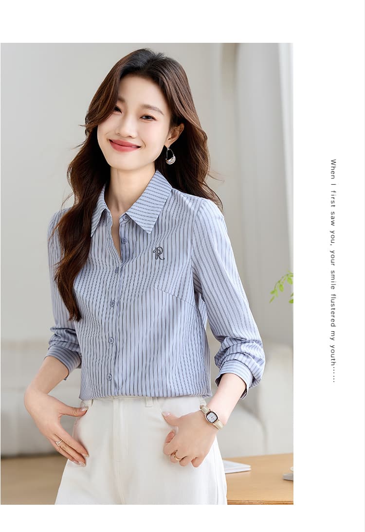 실사 프랑스식 학원 스타일 자수 다용도 스트라이프 세련된 셔츠 2026 가을 새로운 디자인 센스 셔츠 상세 이미지 6