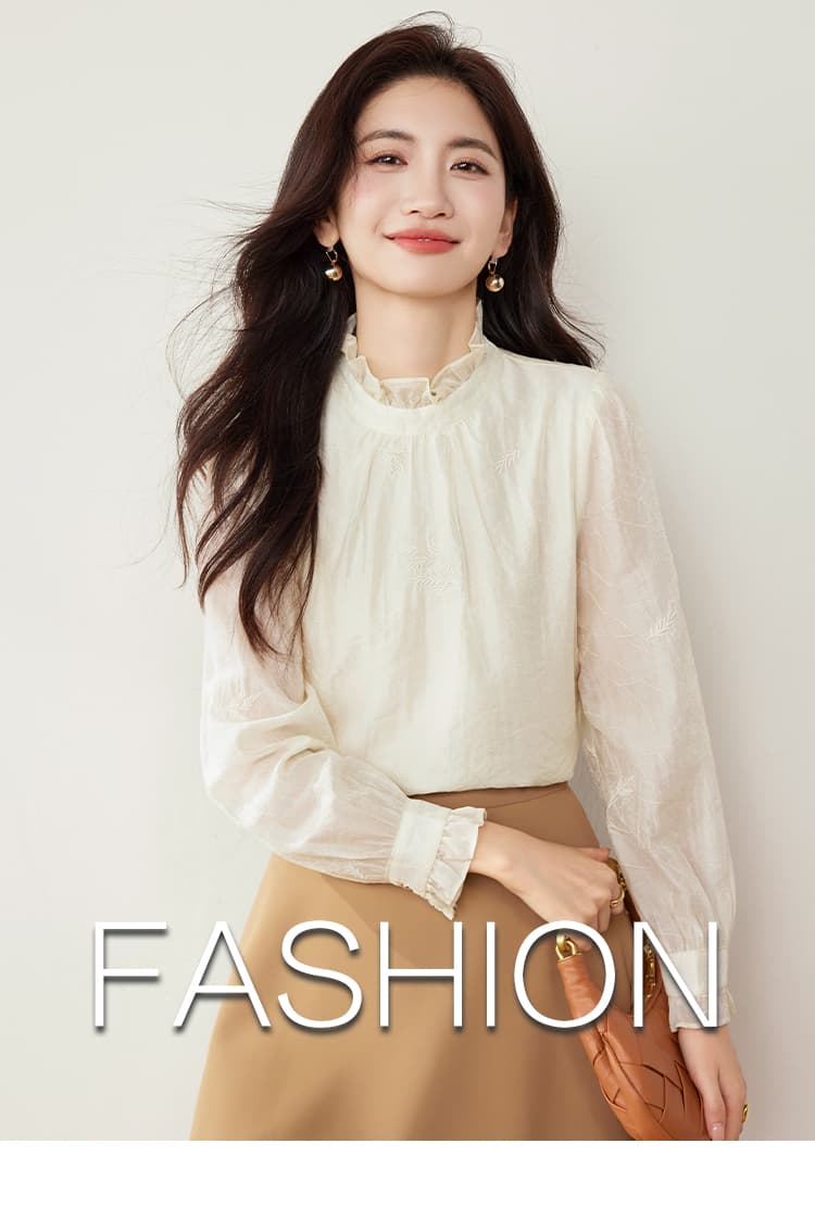 실사 레이스 쉬폰 블라우스 맨위 여성 2026 가을 의상 새로운 무거운 작업 자수 풀오버 살구 색상 프랑스식 맨위 상세 이미지 1