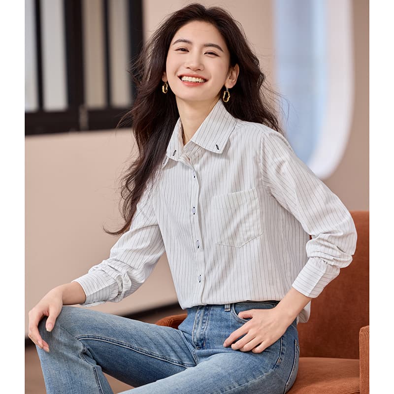 실사 프랑스식 경력 스트라이프 여성 셔츠 2026 가을 의상 새로운 품격 셔츠 여성 캐주얼 긴팔 이미지 4