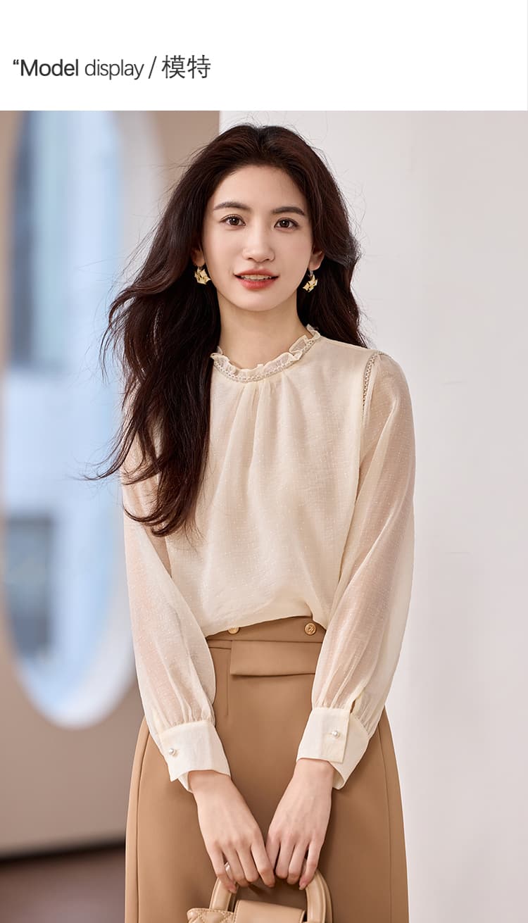 실사 프랑스식 고급 센스 품격 쉬폰 톱 여성 2026 가을 의상 새로운 긴팔 Chic 셔츠 상세 이미지 4