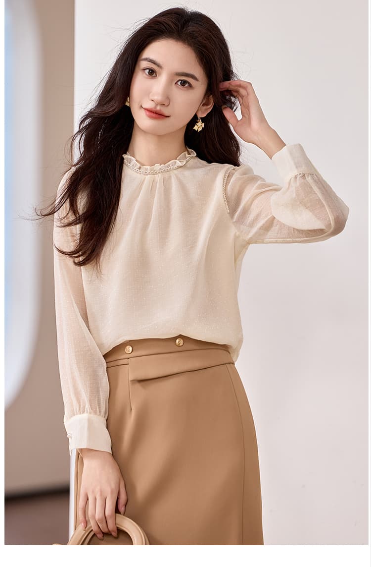 실사 프랑스식 고급 센스 품격 쉬폰 톱 여성 2026 가을 의상 새로운 긴팔 Chic 셔츠 상세 이미지 7