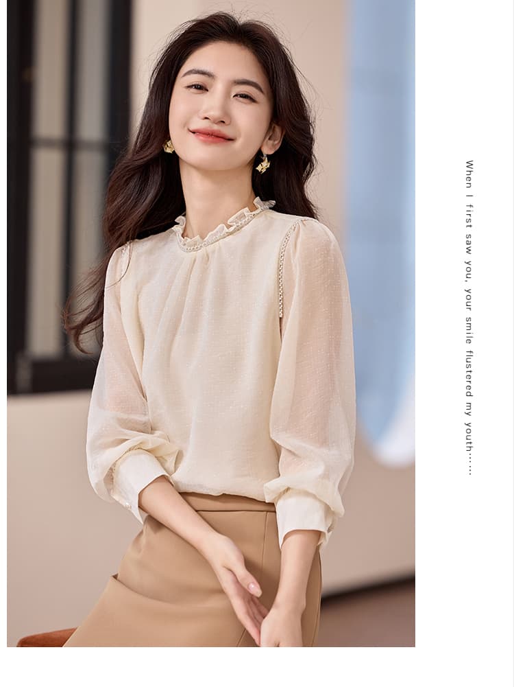 실사 프랑스식 고급 센스 품격 쉬폰 톱 여성 2026 가을 의상 새로운 긴팔 Chic 셔츠 상세 이미지 10