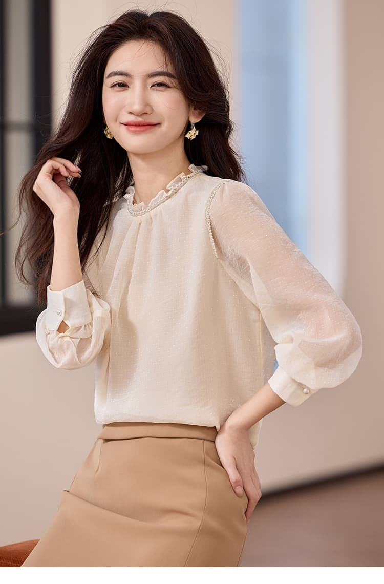 실사 프랑스식 고급 센스 품격 쉬폰 톱 여성 2026 가을 의상 새로운 긴팔 Chic 셔츠 상세 이미지 11