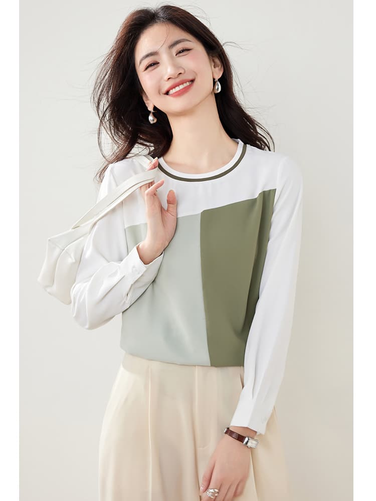 실사 2026 로드 중 새로운 라운드 넥 인사이드 가져 가라. 기본 셔츠 다용도 패치워크 색상 긴팔 T 여성 레트로 맨위