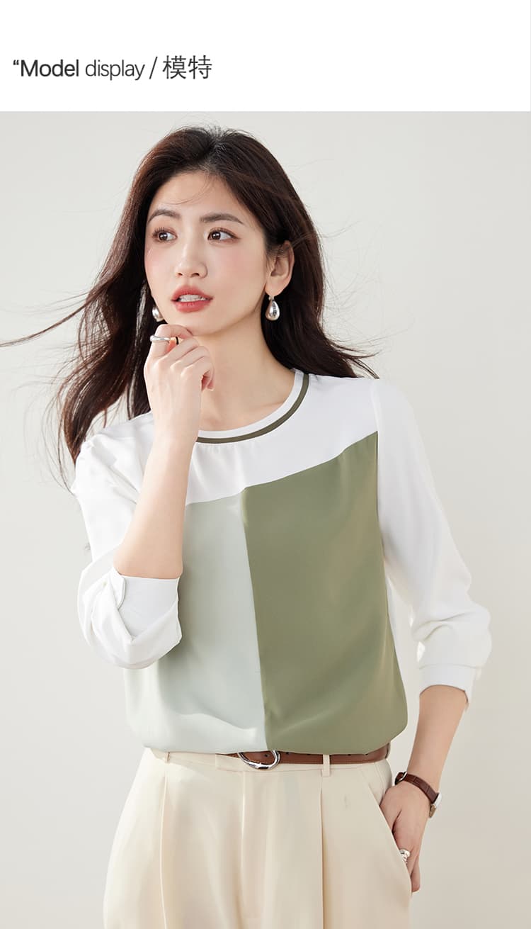 실사 2026 로드 중 새로운 라운드 넥 인사이드 가져 가라. 기본 셔츠 다용도 패치워크 색상 긴팔 T 여성 레트로 맨위 상세 이미지 4