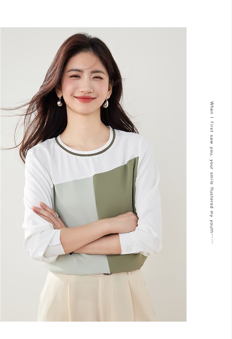 실사 2026 로드 중 새로운 라운드 넥 인사이드 가져 가라. 기본 셔츠 다용도 패치워크 색상 긴팔 T 여성 레트로 맨위 상세 이미지 6