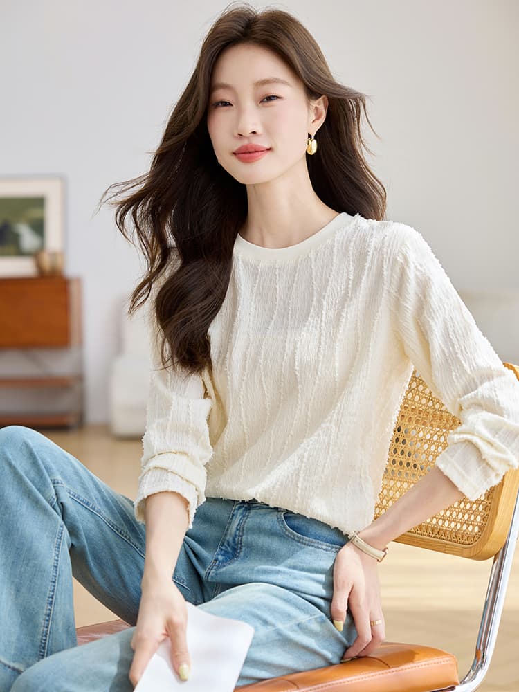 실사 살구 색상 여성 셔츠 2026 가을 의상 새로운 풀오버 질감 센스 미니멀리즘 다용도 디자인 센스 맨위 이미지 4