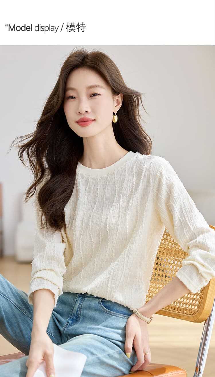 실사 살구 색상 여성 셔츠 2026 가을 의상 새로운 풀오버 질감 센스 미니멀리즘 다용도 디자인 센스 맨위 상세 이미지 4
