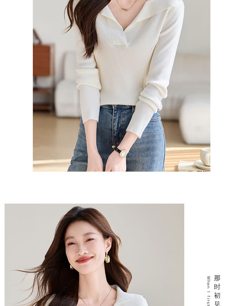 실사 폴로 칼라 몸매 가꾸기 슬림해 보이는 긴팔 맨위 여성 의류 2026 가을 의상 새로운 품격 다용도 맨위 상세 이미지 6