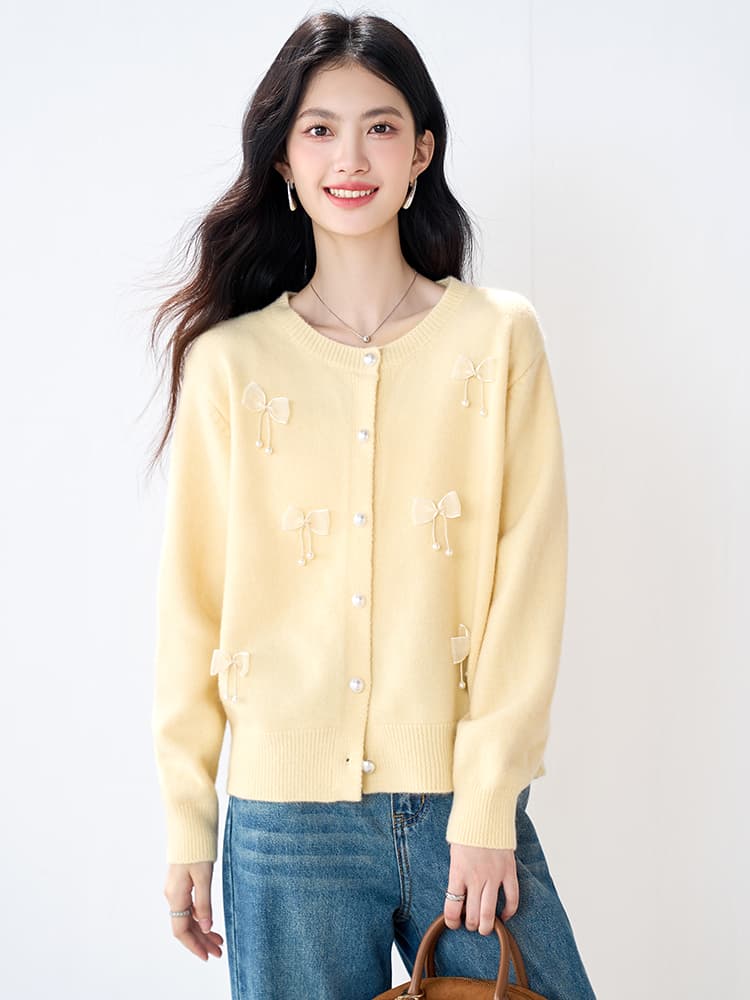 실사 8980 나비 매듭 달콤함 부드러운 작은 샤넬 스타일 오픈 가디건 여성 코트 2026 새로운 긴팔 니트 스웨터 맨위