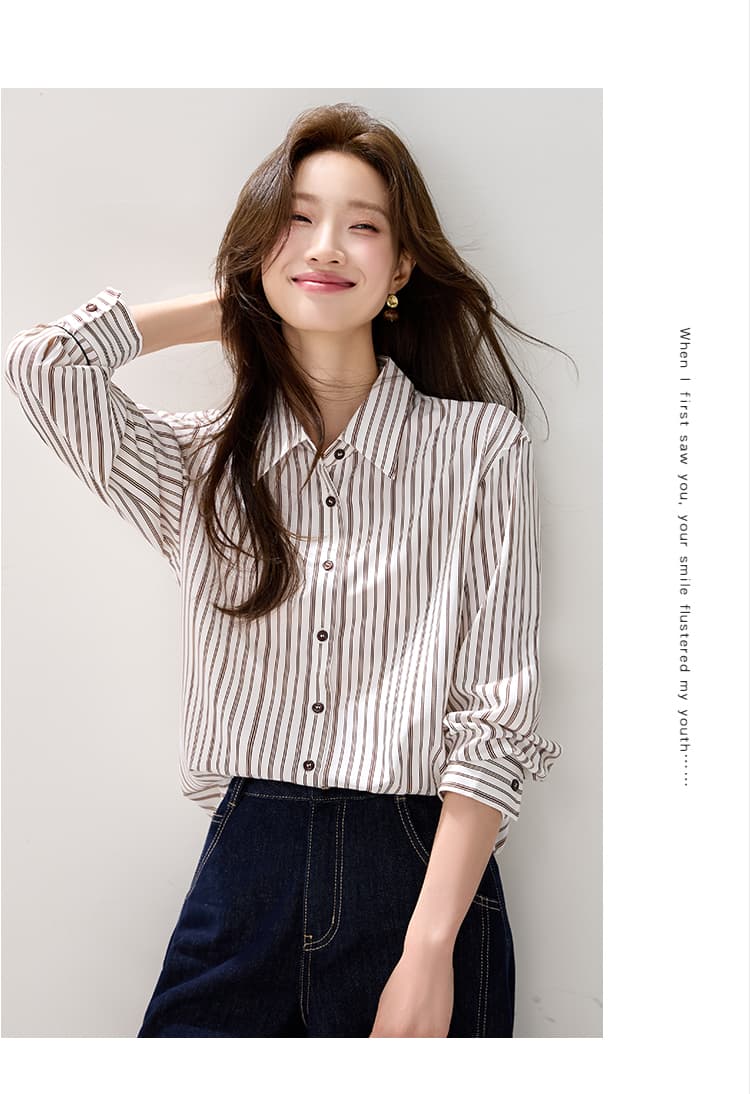 실사 스트라이프 여성 셔츠 2026 년 가을 의상 새로운 자이언트 잘 생긴 품격 출퇴근 레트로 작은 셔츠 맨위 상세 이미지 6