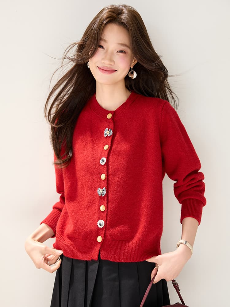 실사 8998 작은 대중 디자인 센스 2026 가을 새로운 스웨터 스탠드 칼라 캐주얼 다용도 니트 오픈 가디건 나비 매듭