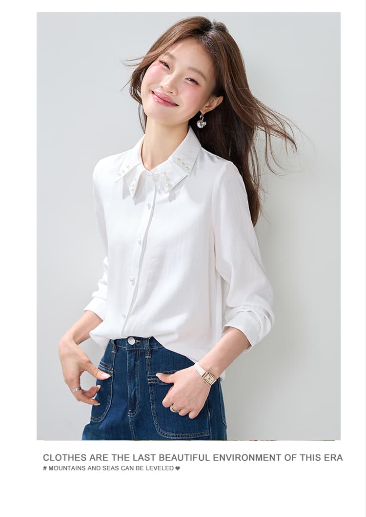 실사 진주 징 칼라 긴팔 여성 셔츠 2026 가을 의상 새로운 출퇴근 다용도 프랑스식 맨위 상세 이미지 9