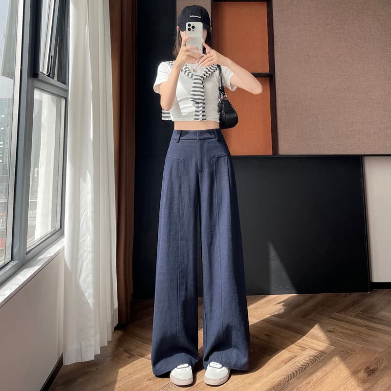 화이트 모방 마 와이드 레깅스 바지 여름 얇은 스타일 하이웨이스트 도루 센스 오래된 돈 바람 정장 스트레이트 면 린넨 캐주얼 바지 와이드 레그 팬츠 이미지 4