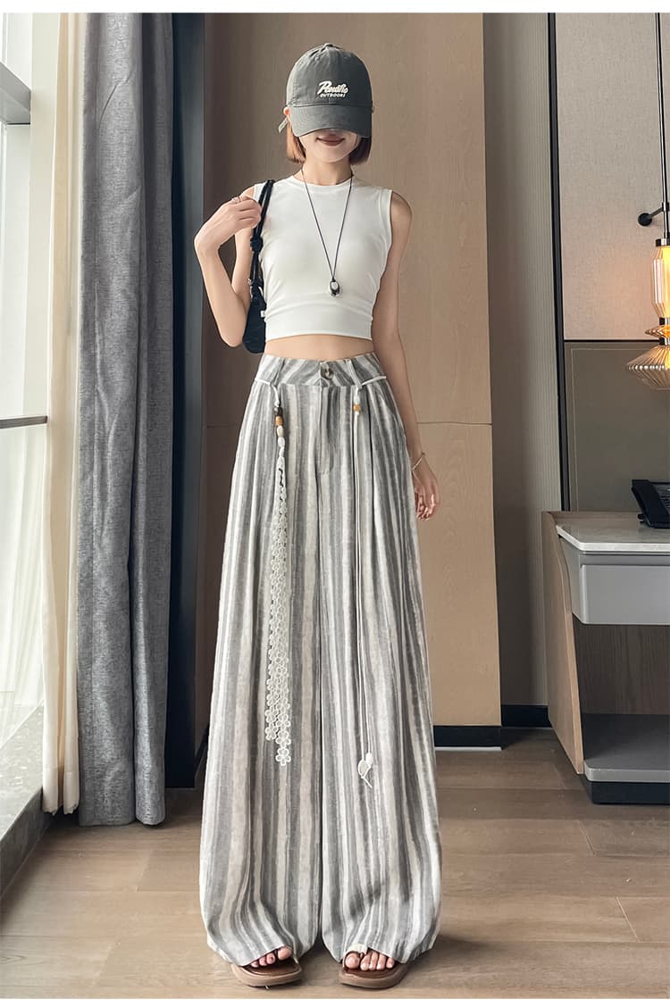 면 린넨 바지 아이들 여름 2026 새로운 폭발 도루 센스 루즈핏 홀치기 염색 야마모토 와이드 레그 팬츠 얼음 실크 자외선 차단 차가운 바지 상세 이미지 33
