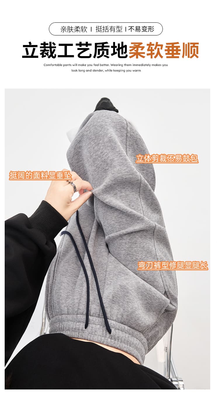 실사 양모 아세트산 바나나 웨이 바지 여성 가을 겨울 하이웨이스트 도루 센스 캐주얼 운동 베이지 색 스트레이트 와이드 레그 팬츠 상세 이미지 24