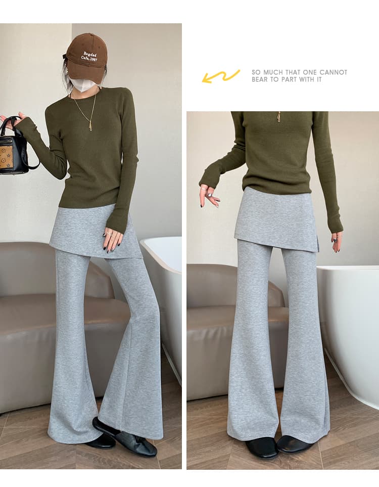 실사 페이크 레이어드 트임 랩스커트팬츠 부츠컷 바지 여성 2026 봄 여름 하이웨이스트 슬림해 보이는 캐주얼 웨이 바지 바닥 청소 나팔 바지 상세 이미지 27