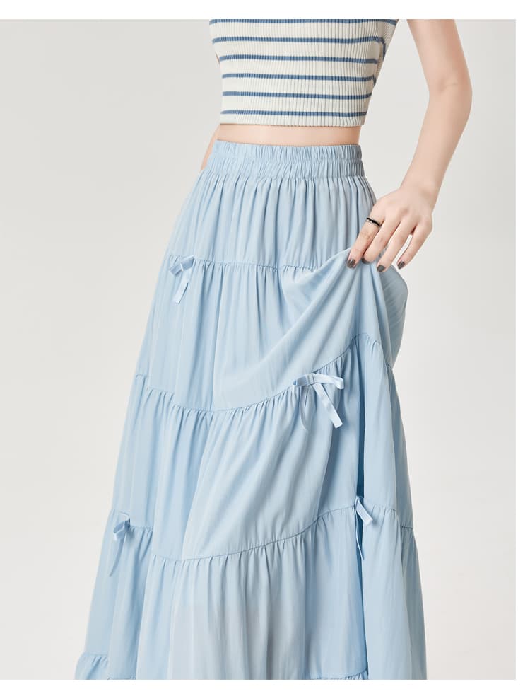 실사 달콤함 연령 감소 나비 매듭 반신 스커트 여성 2026 봄 여름 중간 길이 하이웨이스트 도루 센스 한 마디 큰 진자 우산 치마 상세 이미지 26