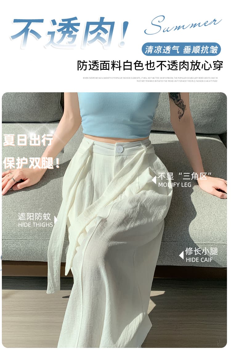 실사 얼음 실크 면 린넨 정장 와이드 레깅스 바지 여름 도루 하이웨이스트 루즈핏 느긋한 바람 캐주얼 스트레이트 바닥 청소 바지 상세 이미지 18