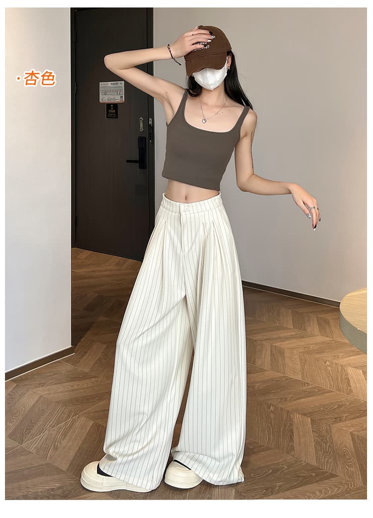 실사 스트라이프 정장 와이드 레깅스 바지 여름 디자인 센스 루즈핏 슬림해 보이는 하이웨이스트 스트레이트 도루 센스 캐주얼 바닥 청소 바지 상세 이미지 31