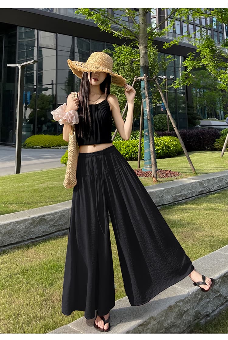 실사 프릴 주름 치마바지 여성 여름 느긋한 캐주얼 바지 루즈핏 슬림해 보이는 9 포인트 와이드 레그 팬츠 구름 바지 상세 이미지 38