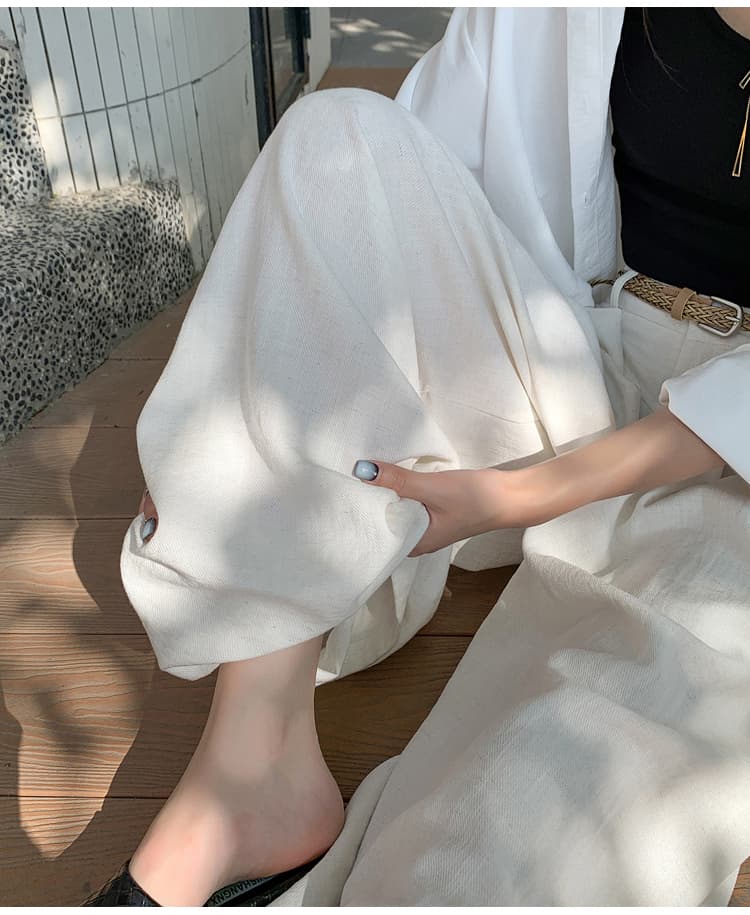 실사 화이트 아마 와이드 레깅스 바지 여름 하이웨이스트 오래된 돈 바람 면 린넨 정장 도루 가을 센스 스트레이트 캐주얼 바지 상세 이미지 32