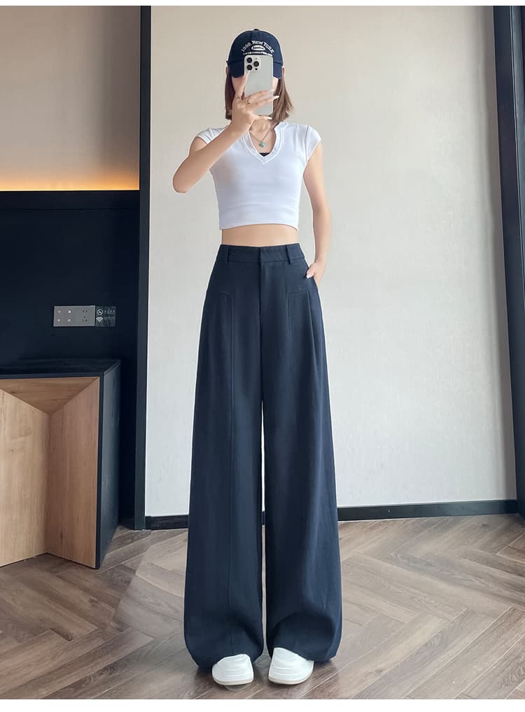 실사 얼음 실크 모통이 칼 바지 여성 여름 2026 새로운 루즈핏 도루 센스 해군 차가운 센스 스트레이트 정장 와이드 레그 팬츠 상세 이미지 37
