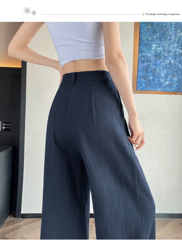실사 얼음 실크 모통이 칼 바지 여성 여름 2026 새로운 루즈핏 도루 센스 해군 차가운 센스 스트레이트 정장 와이드 레그 팬츠 상세 이미지 42