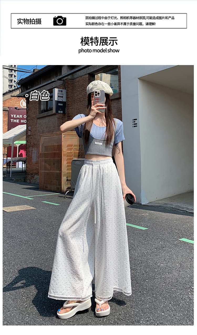 실사 얼음 실크 면 린넨 홀로우 아웃 레이스 도트 무늬 와이드 레깅스 바지 여름 하이웨이스트 루즈핏 스트레이트 캐주얼 9부 바지 상세 이미지 27