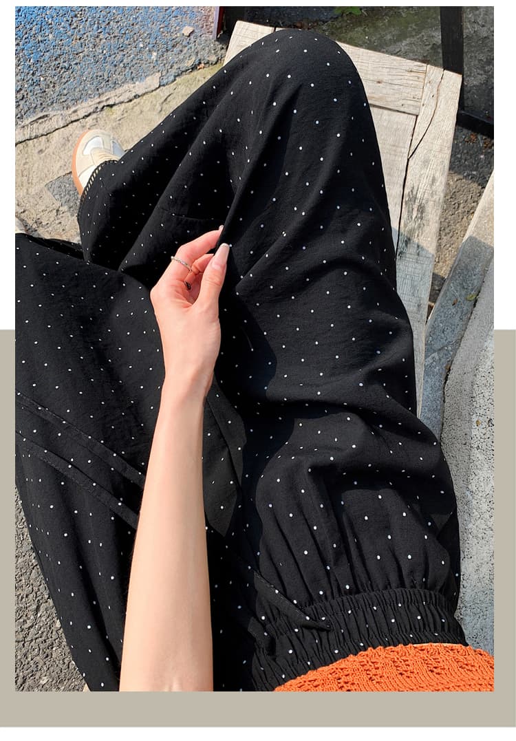 실사 얼음 실크 면 린넨 홀로우 아웃 레이스 도트 무늬 와이드 레깅스 바지 여름 하이웨이스트 루즈핏 스트레이트 캐주얼 9부 바지 상세 이미지 38
