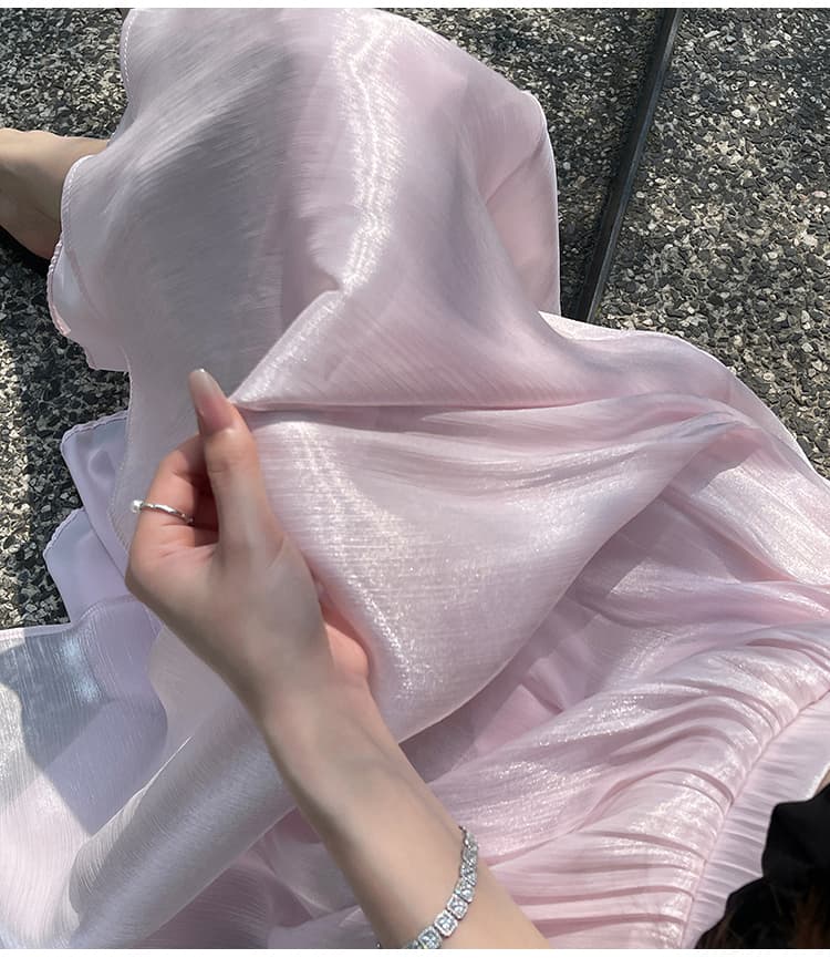 실사 깃발 실 플리츠 반신 스커트 여성 여름 새로운 허리밴드 슬림해 보이는 A라인 스커트 우아한 큰 진자 중간 길이 스커트 상세 이미지 31